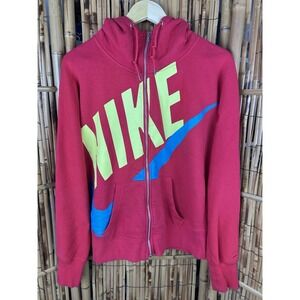 NIKE Big Swoosh Full Zip Hoodie Bold Red Yellow Blue Colorway Medium